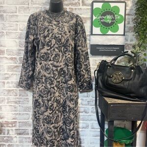 Village square vintage Floral Gray Dress medium